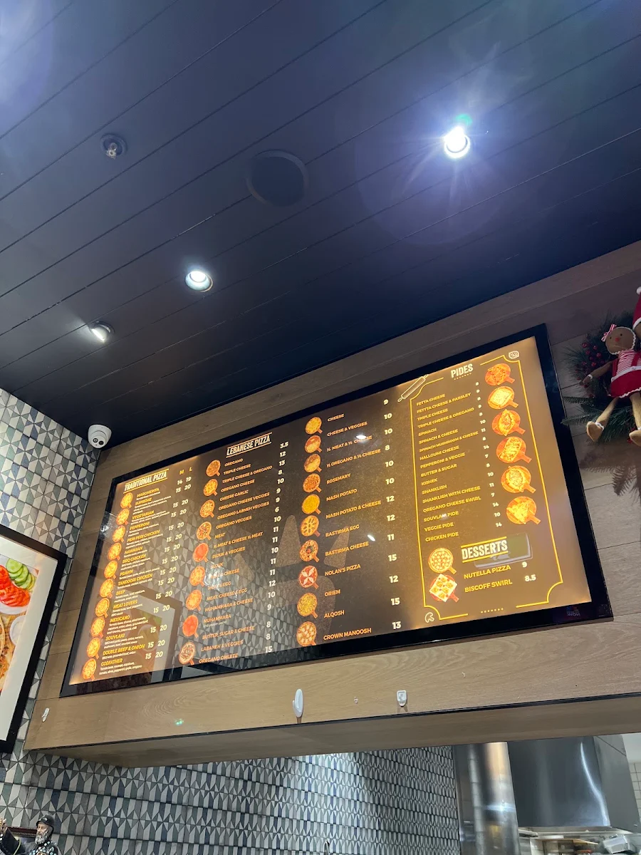 Menu, Crown Manoosh & Pizza
