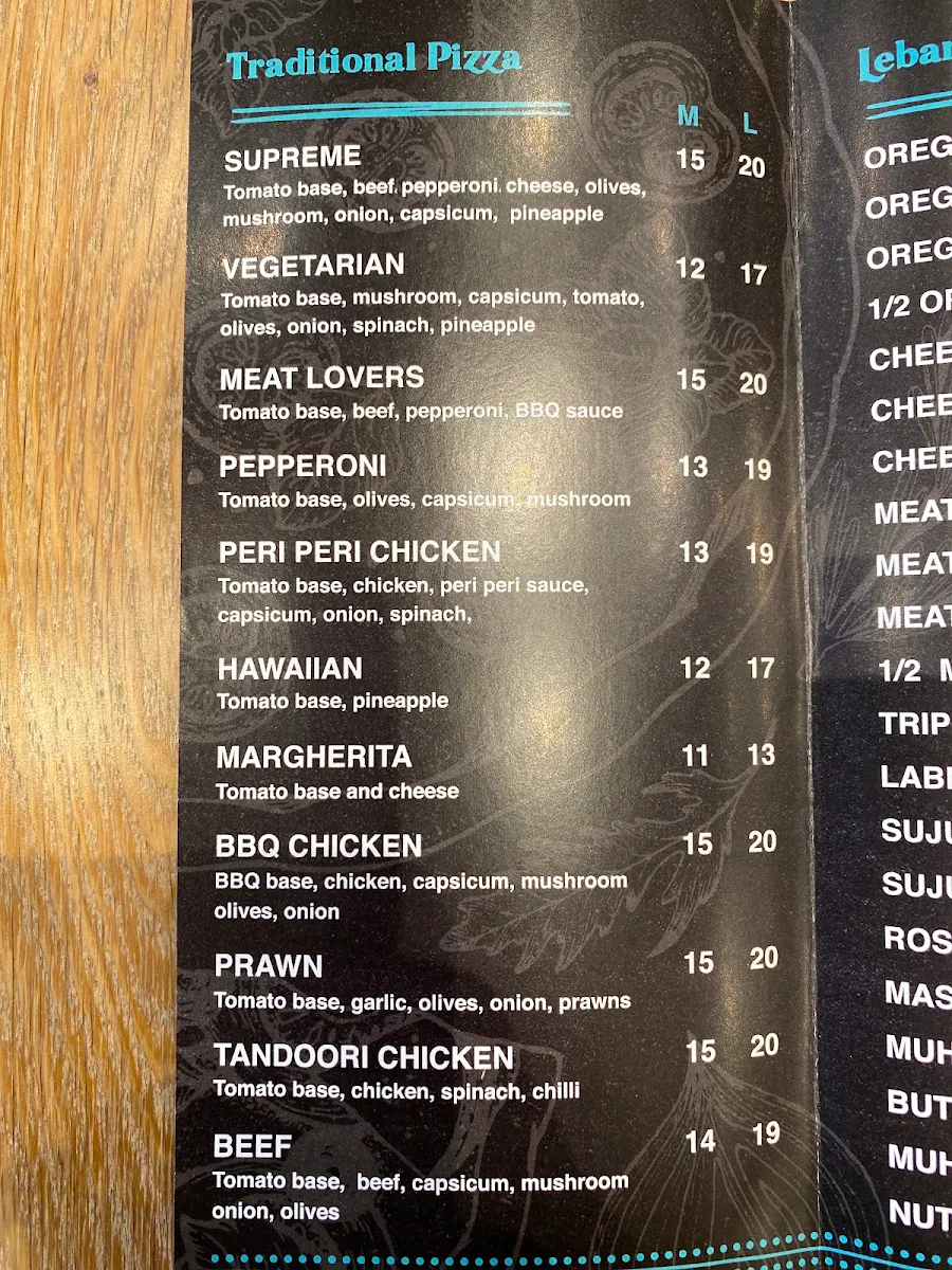 Menu, Crown Manoosh & Pizza