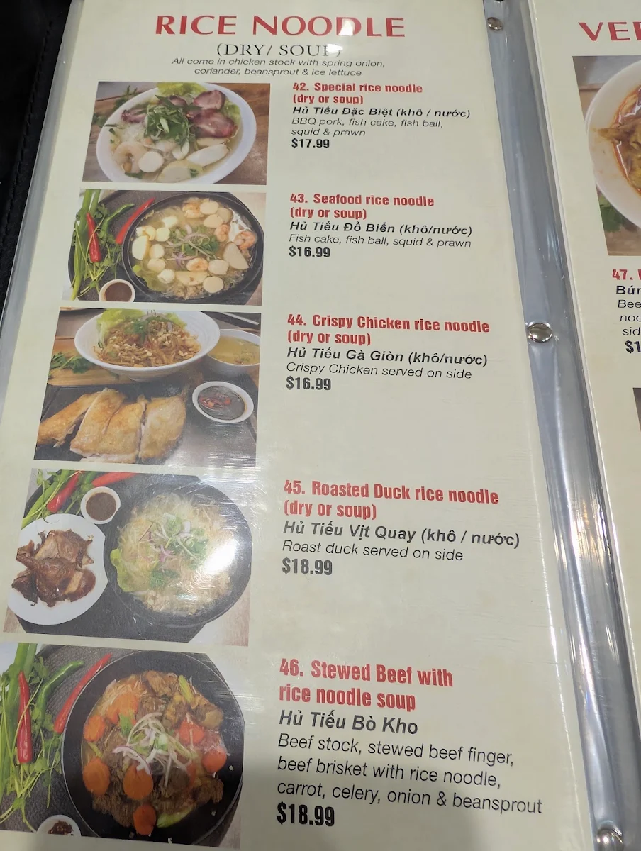 Menu, Friendship Vietnamese Delights Restaurant