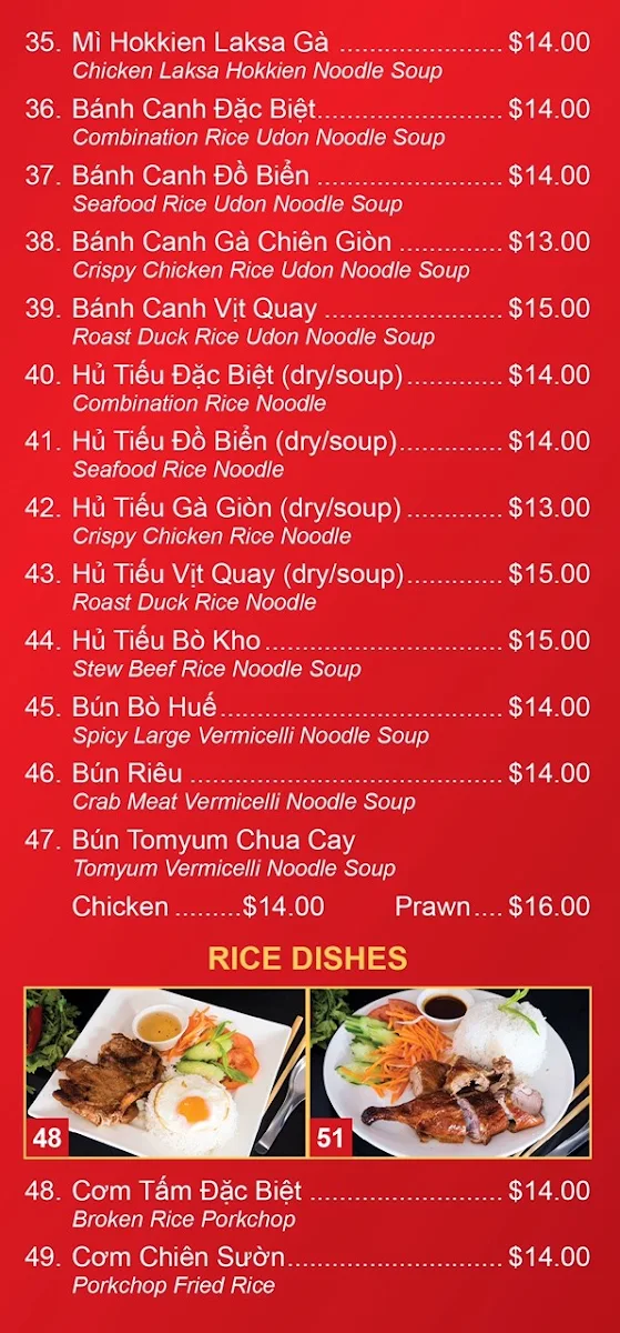 Menu, Friendship Vietnamese Delights Restaurant