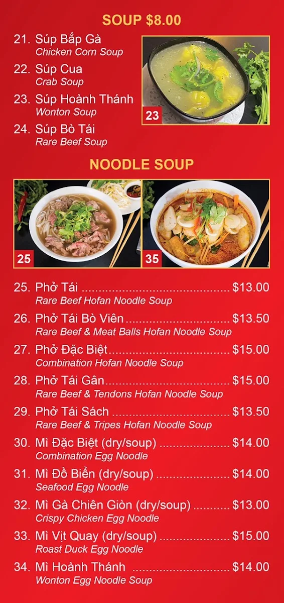 Menu, Friendship Vietnamese Delights Restaurant