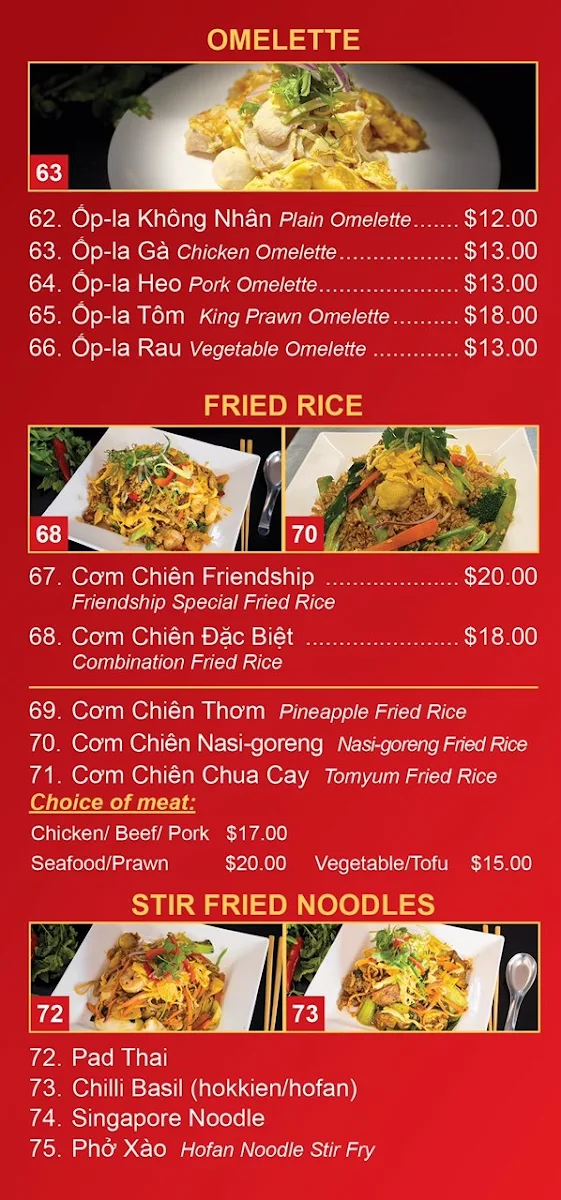 Menu, Friendship Vietnamese Delights Restaurant
