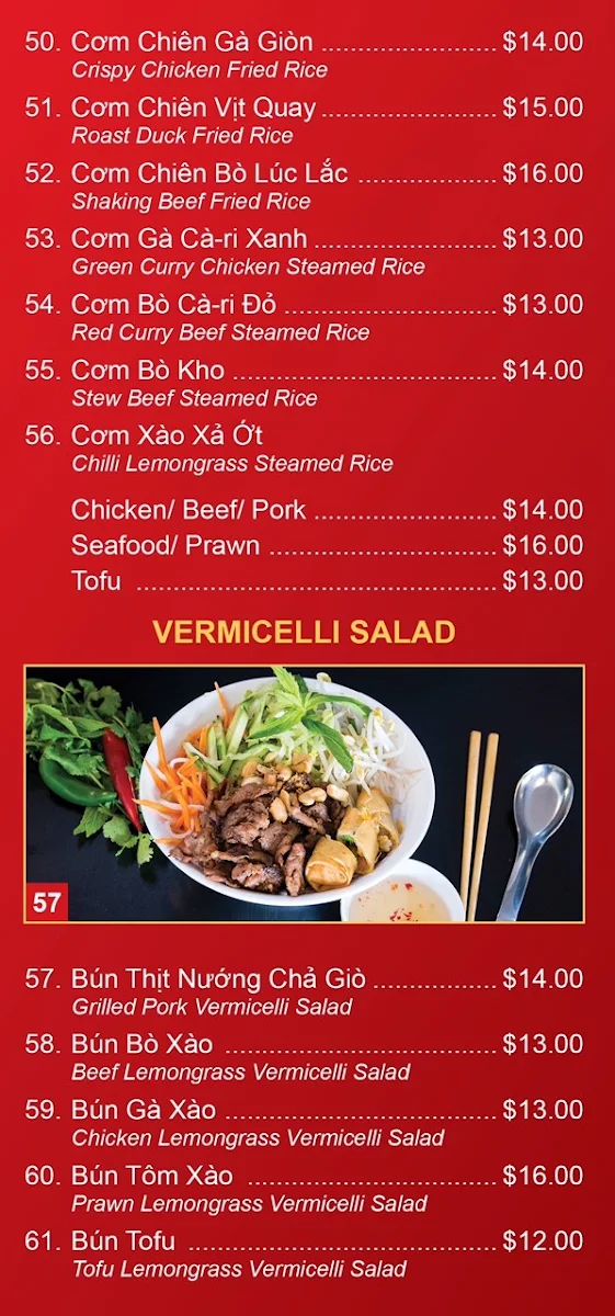 Menu, Friendship Vietnamese Delights Restaurant