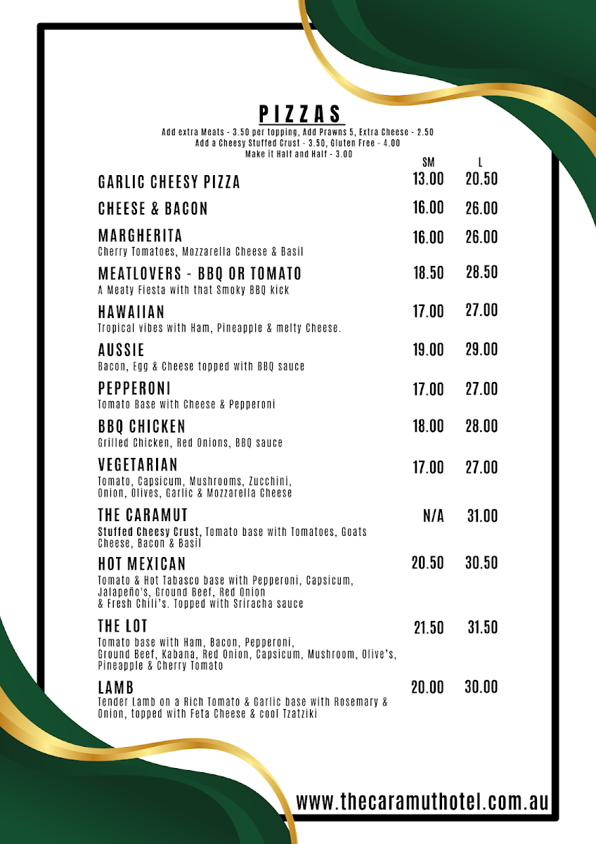 Menu, The Caramut Hotel