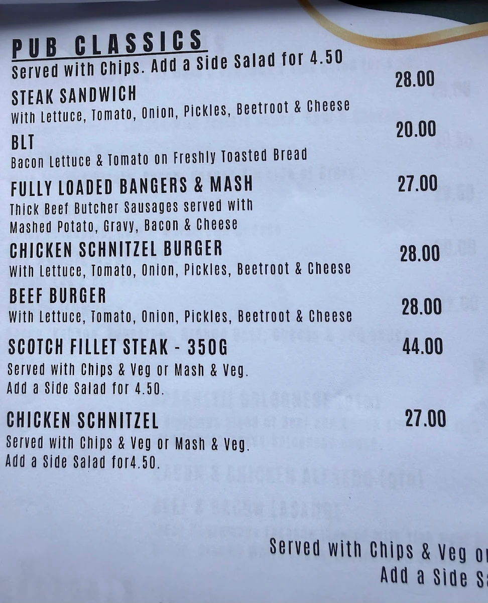 Menu, The Caramut Hotel