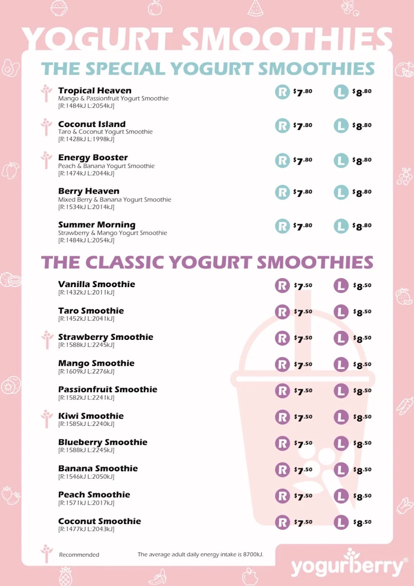 Menu, Yogurberry Gregory Hills