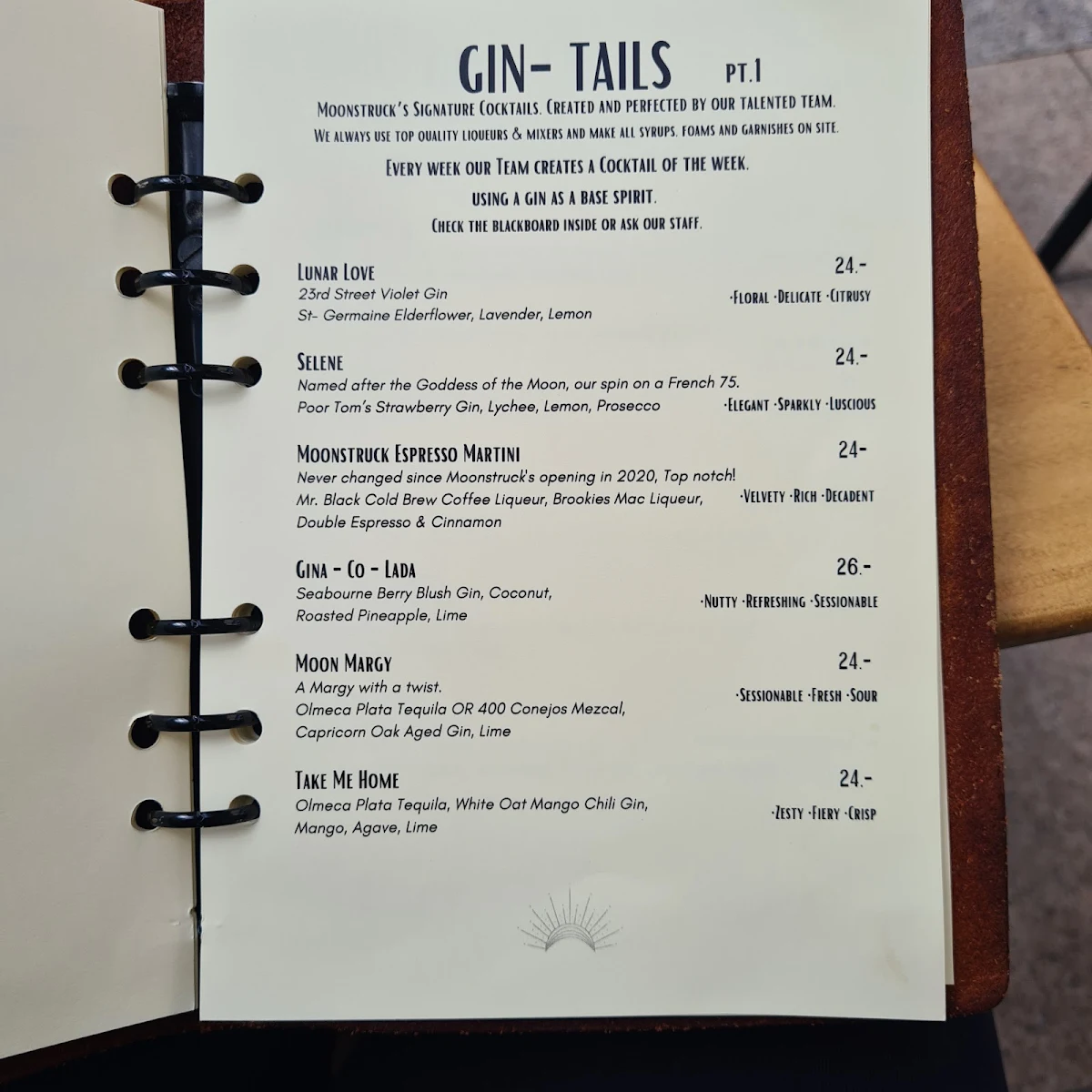 Menu, Moonstruck Noosa
