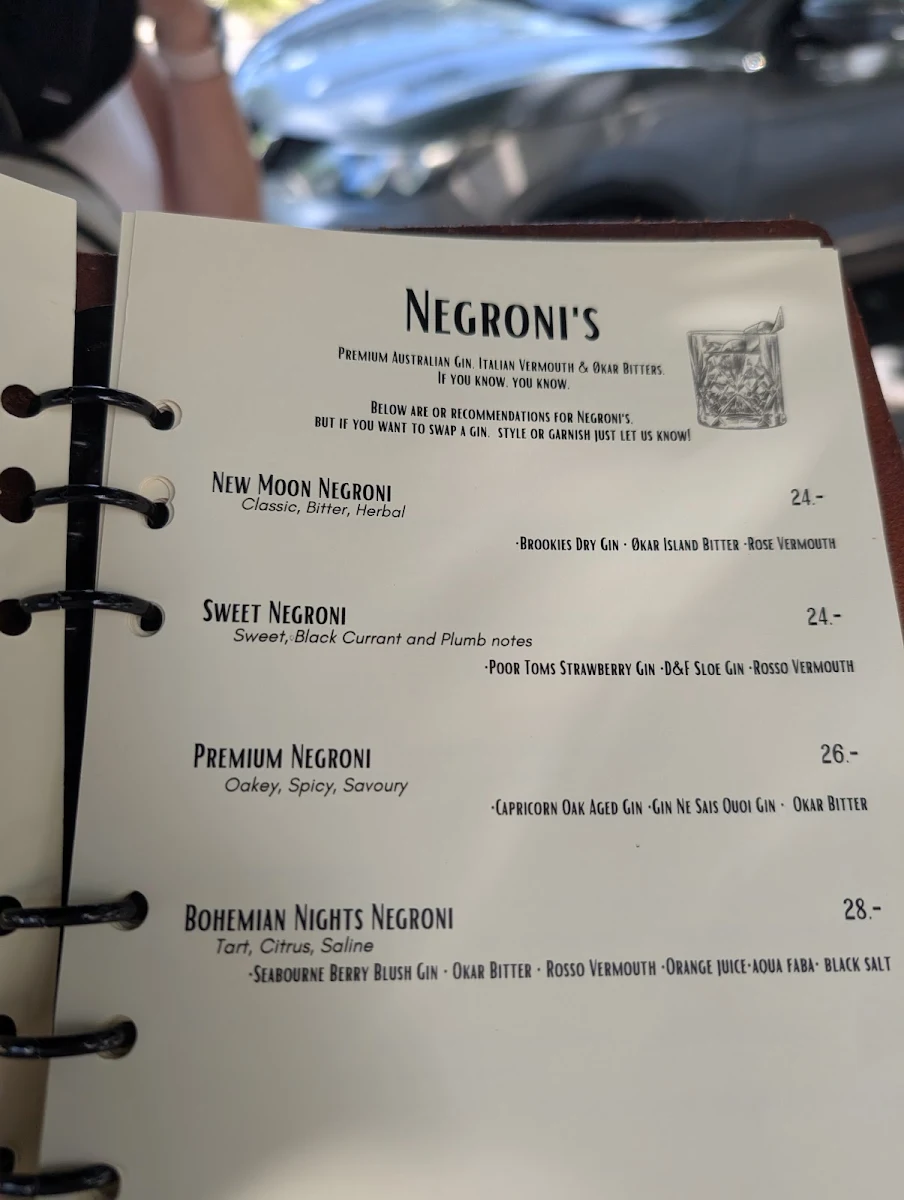 Menu, Moonstruck Noosa
