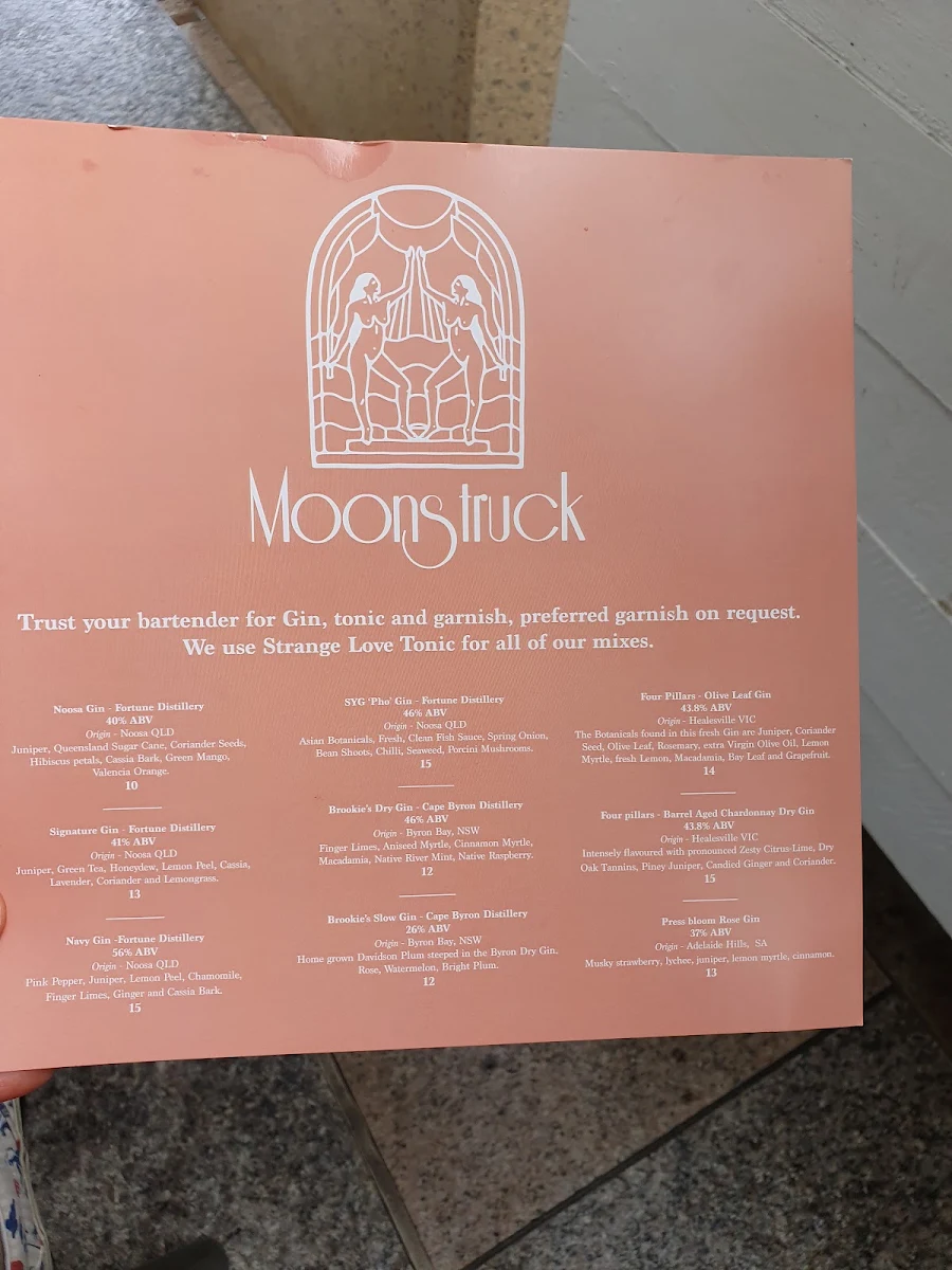 Menu, Moonstruck Noosa