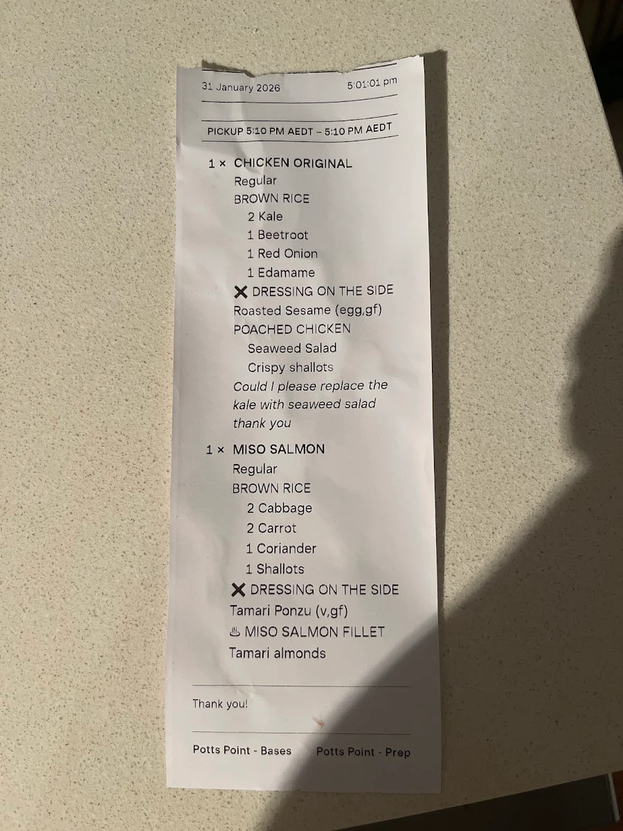 Menu, FISHBOWL - Potts Point