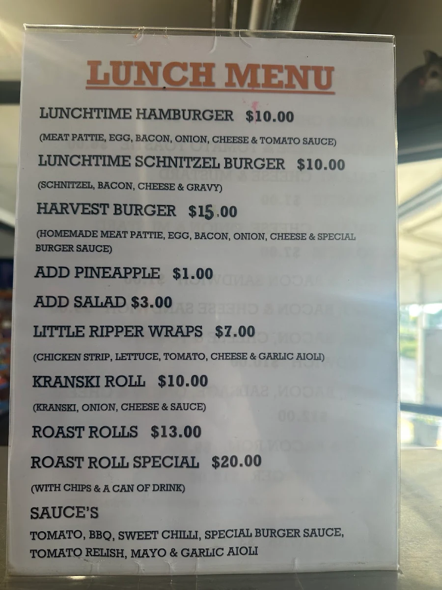 Menu, Lake Bolac Diner and Cafe