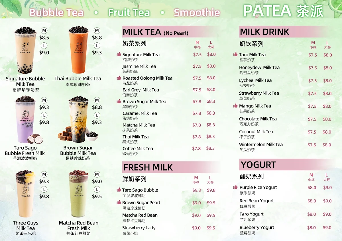 Menu, Patea