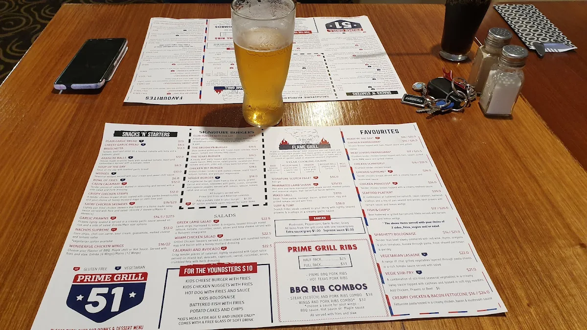 Menu, Prime Grill @ Club Hotel Warragul