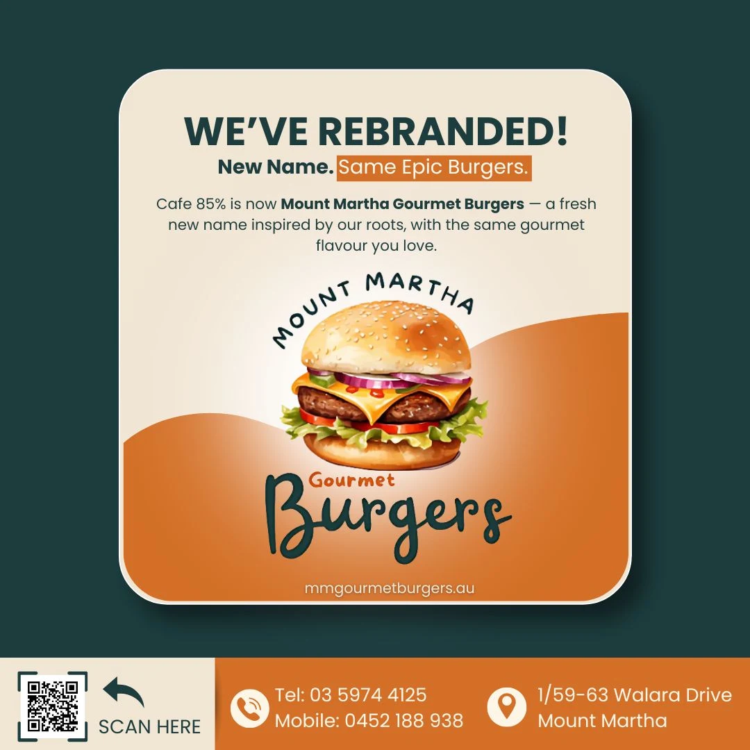 Menu, Mount Martha Gourmet Burgers (Cafe 85 Percent)