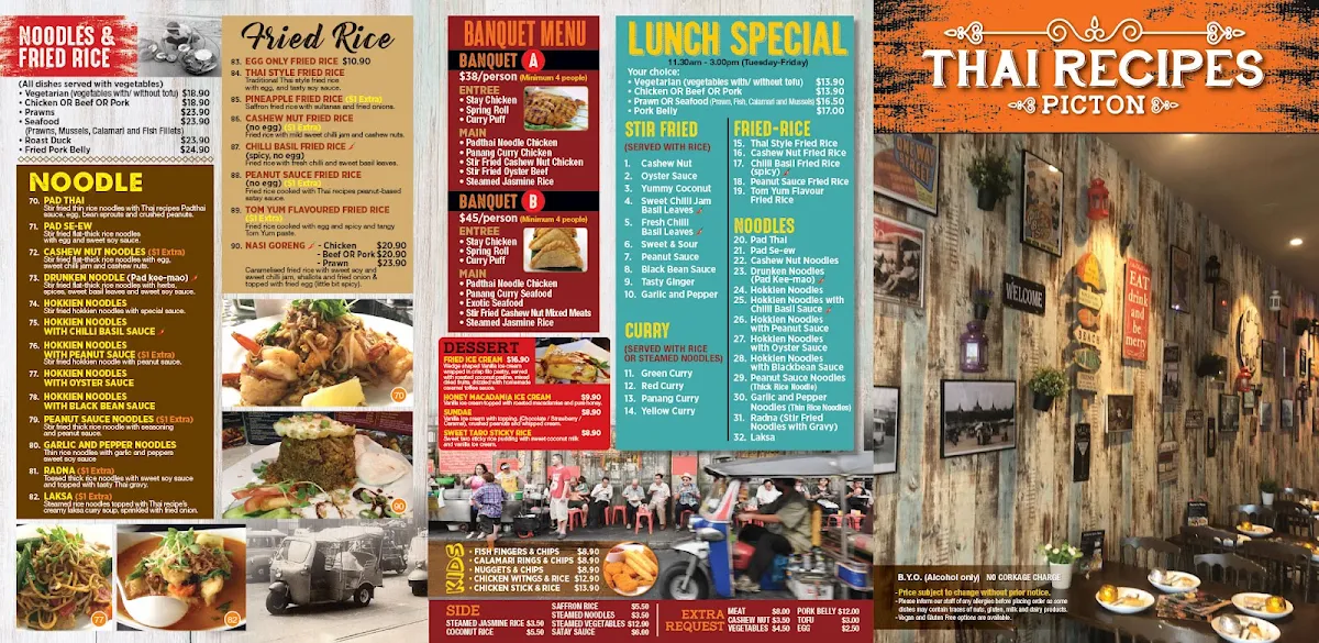 Menu, Thai Recipes Picton