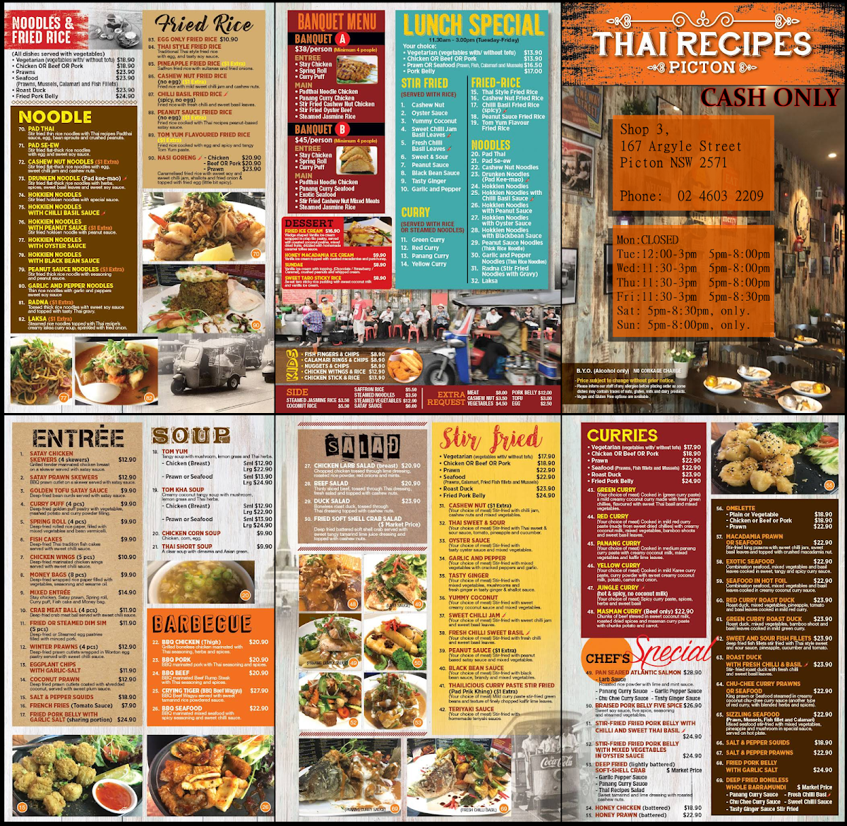 Menu, Thai Recipes Picton