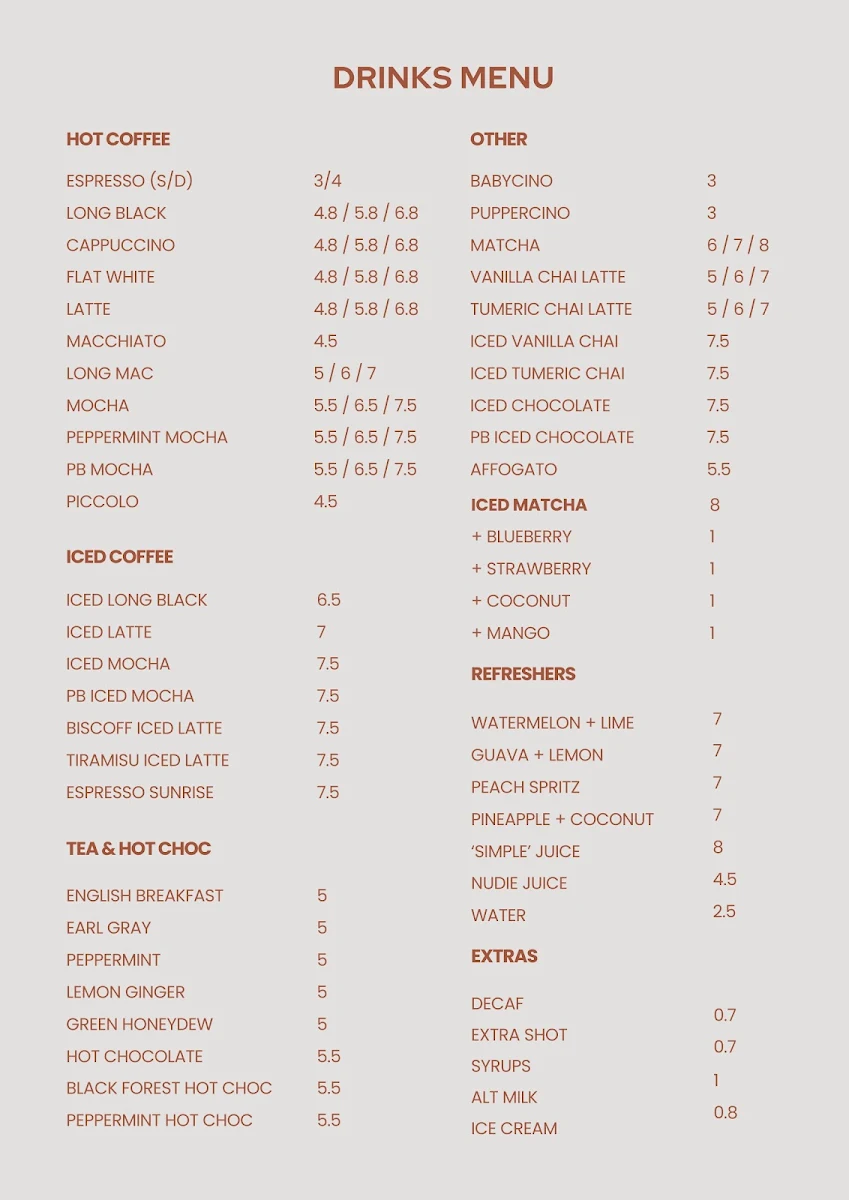 Menu, HUDDLE: the brew