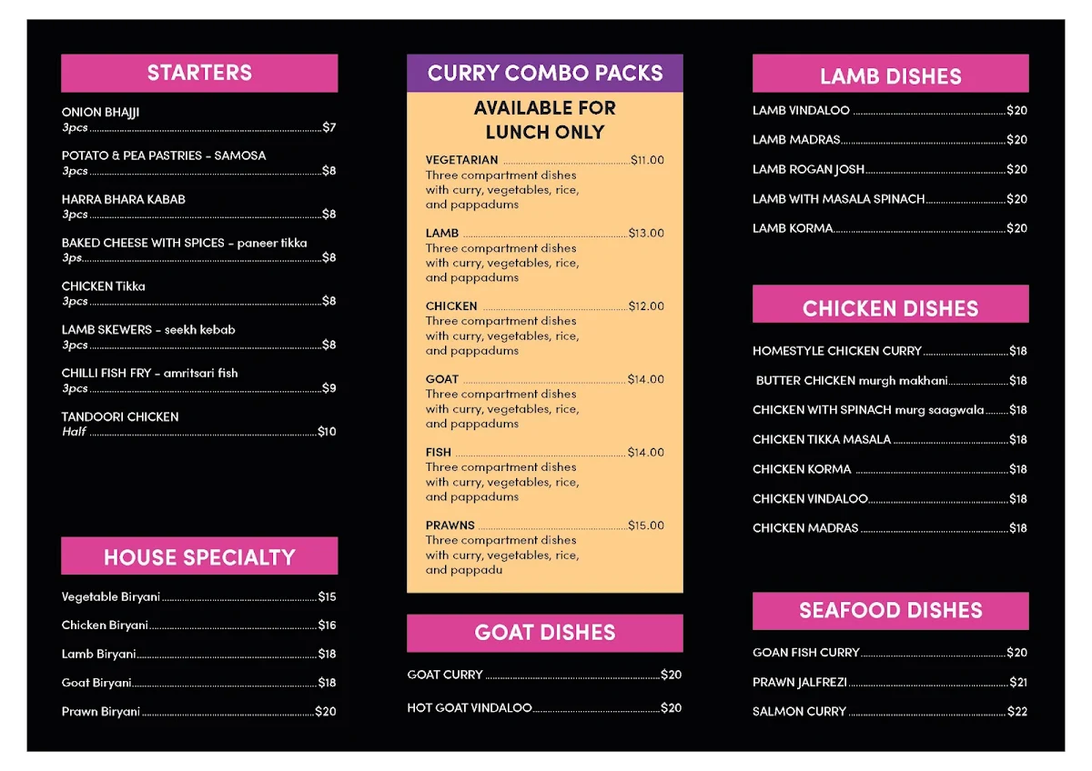 Menu, Nine Marys