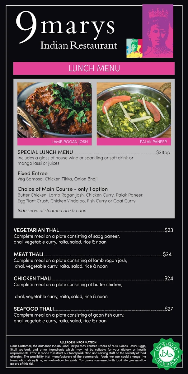 Menu, Nine Marys