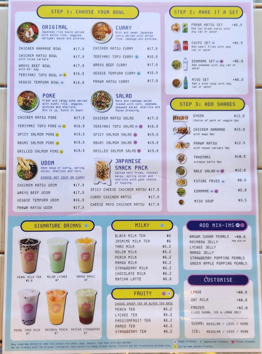 Menu, Future Canteen Malvern