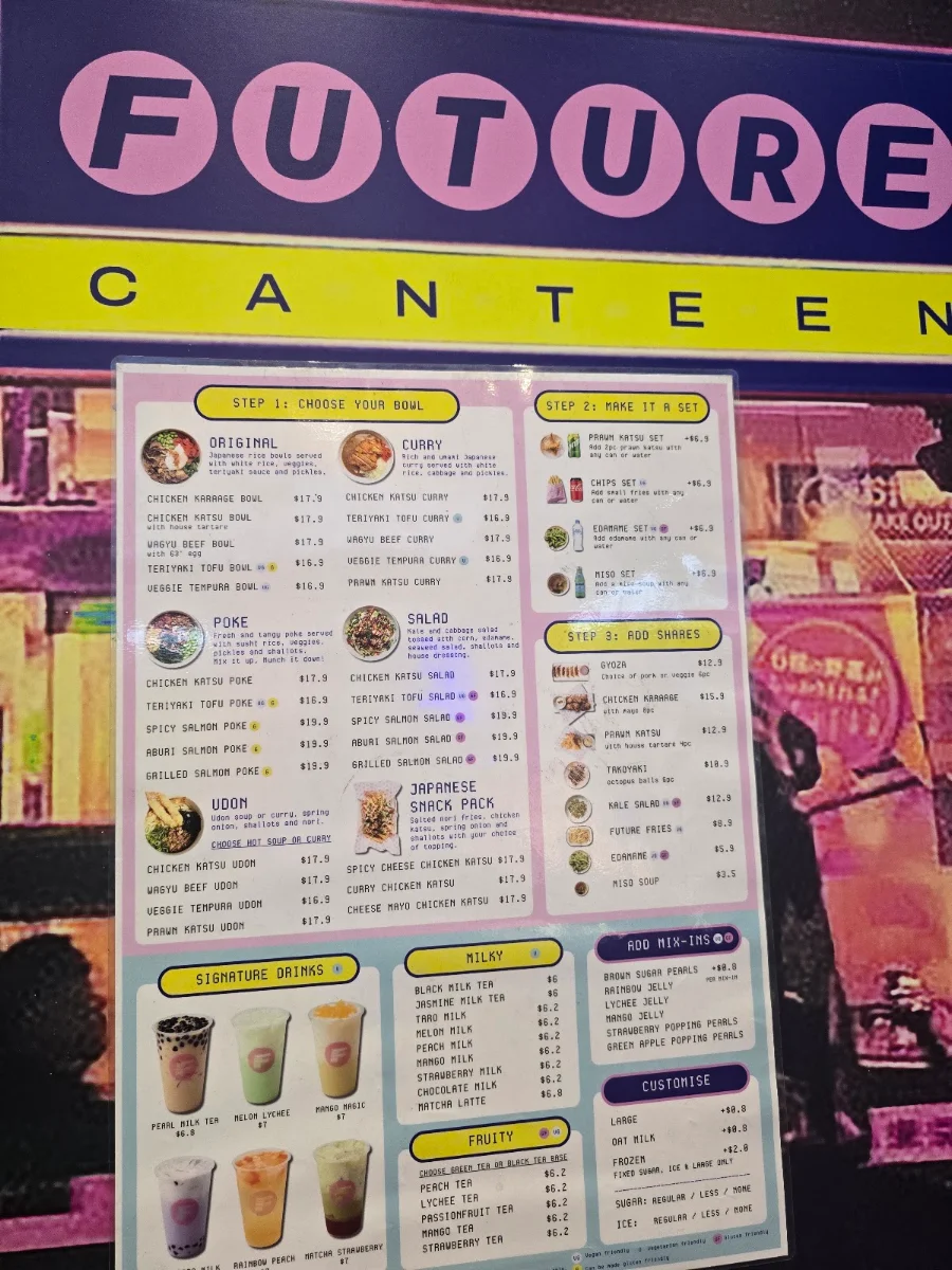 Menu, Future Canteen Malvern