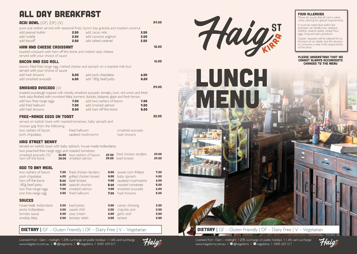 Menu, Haig Street Cafe Kirra
