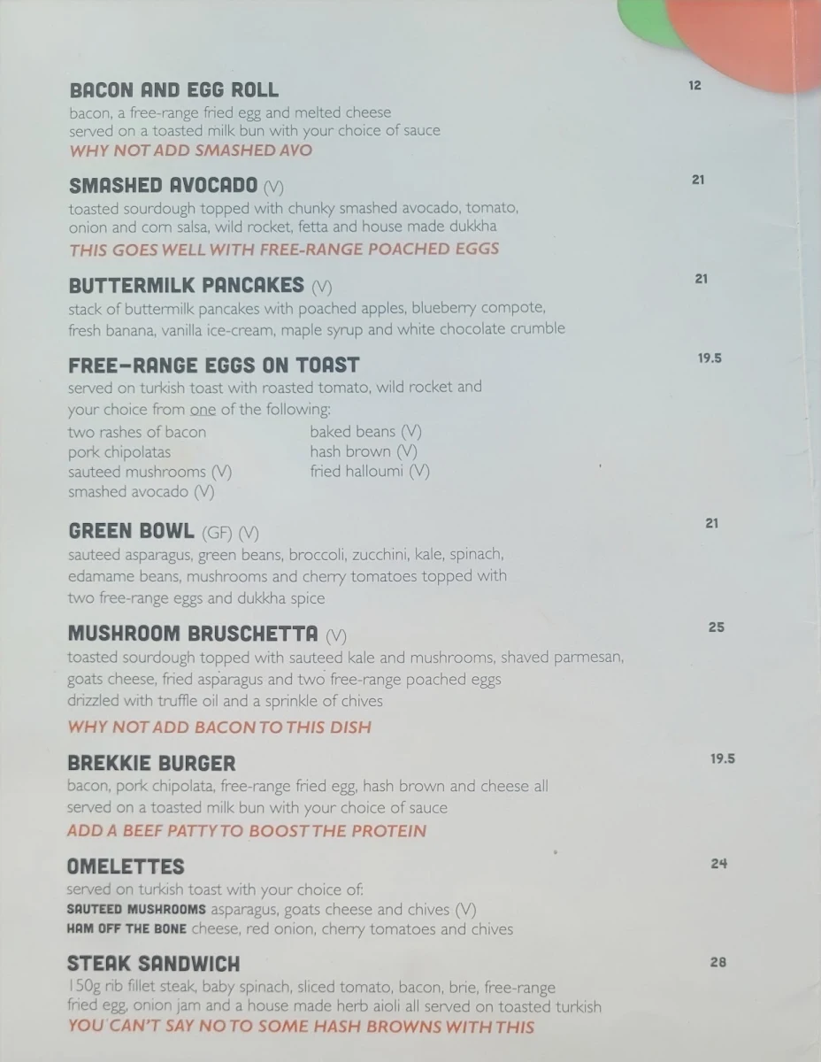 Menu, Haig Street Cafe Kirra