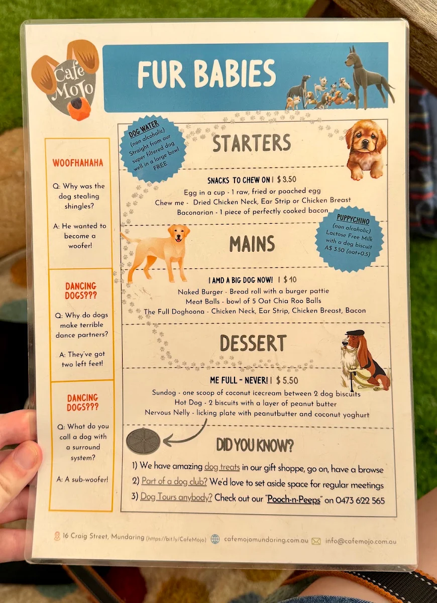 Menu, Cafe Mojo Mundaring