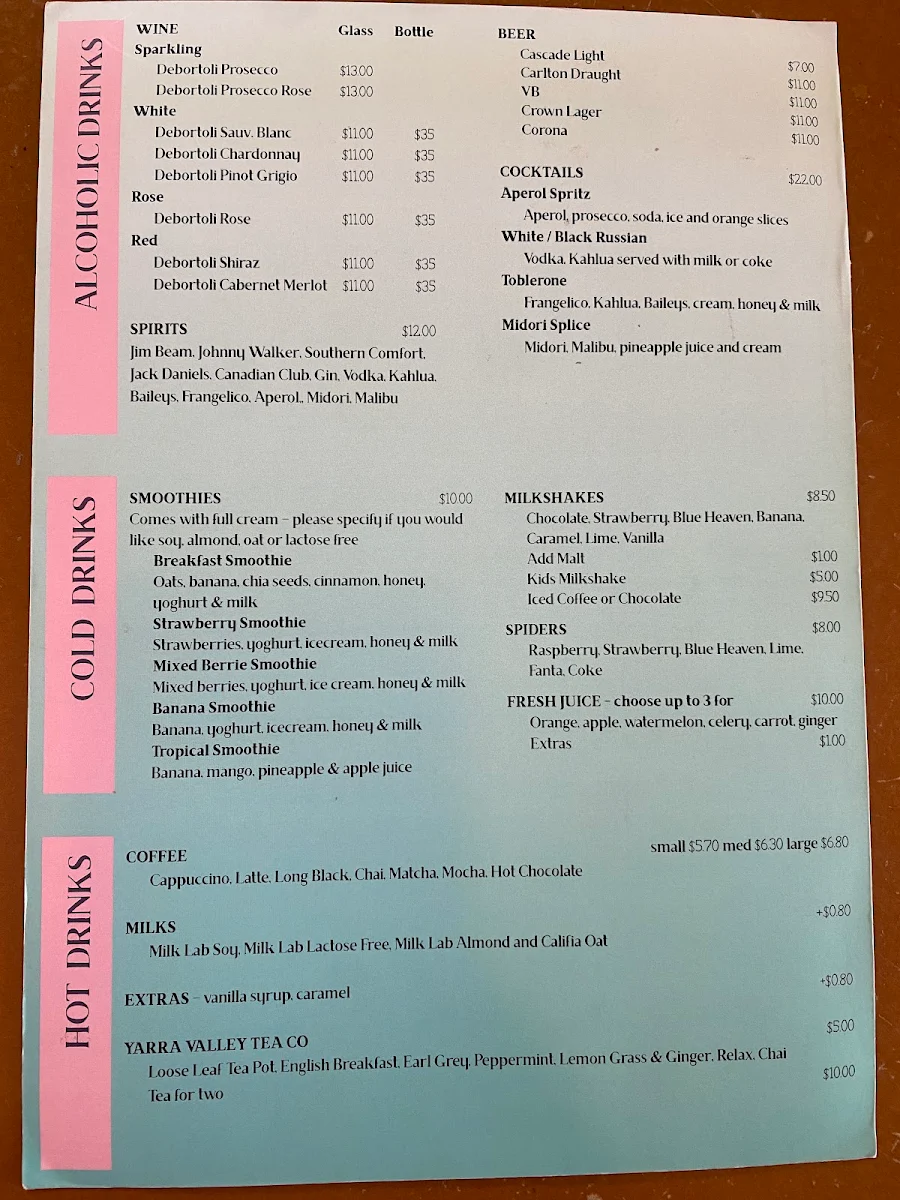 Menu, Penny Lane Island Cafe