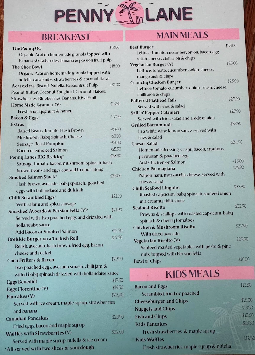 Menu, Penny Lane Island Cafe