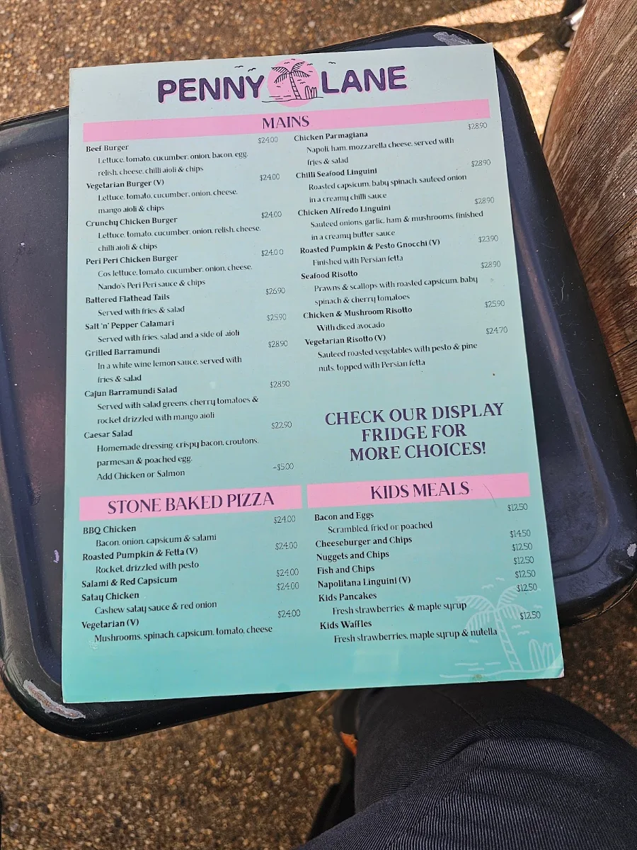 Menu, Penny Lane Island Cafe