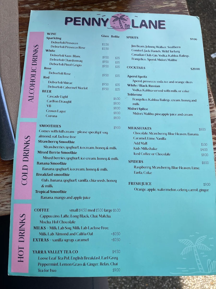 Menu, Penny Lane Island Cafe