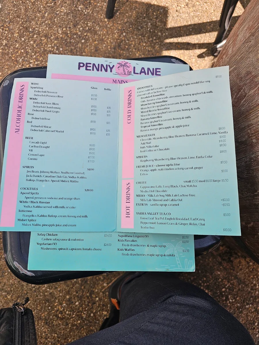 Menu, Penny Lane Island Cafe