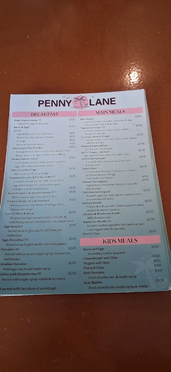Menu, Penny Lane Island Cafe