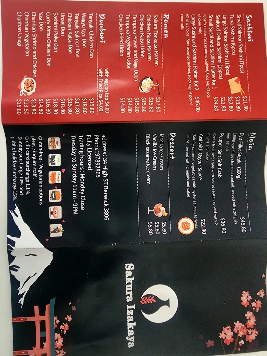 Menu, Sakura Izakaya