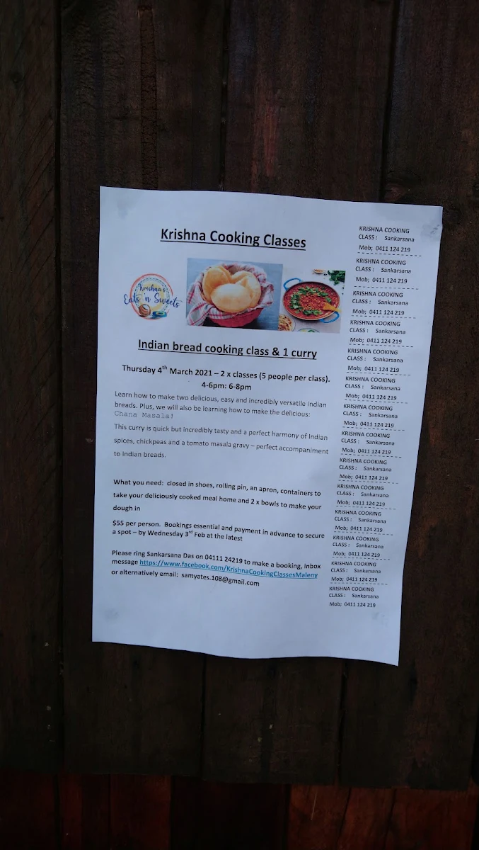 Menu, Krishnas Kitchen