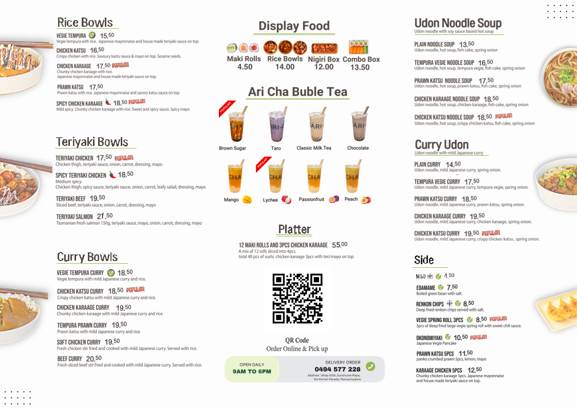 Menu, Sushi Ari Sunshine Plaza