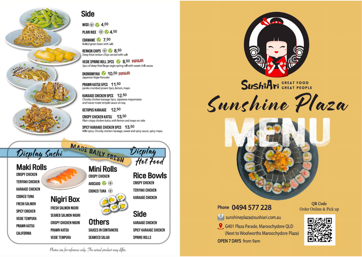 Menu, Sushi Ari Sunshine Plaza