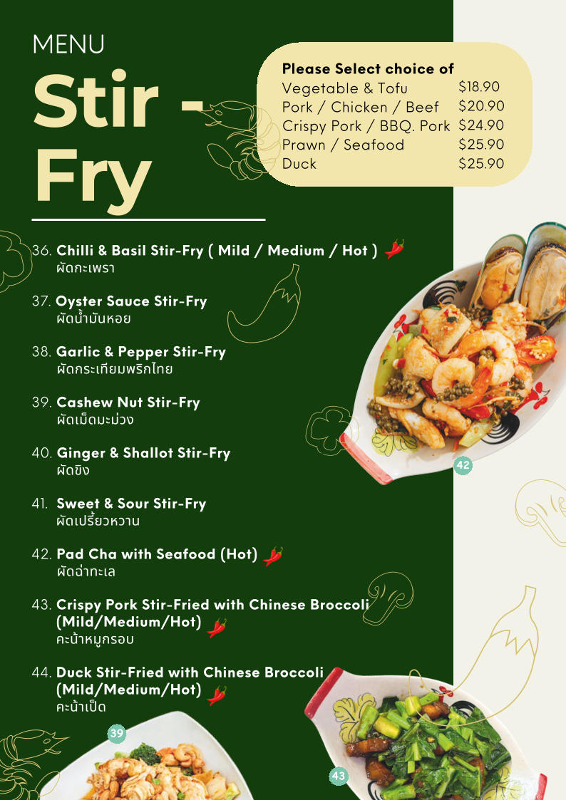 Menu, Jasmine Thai Street Food