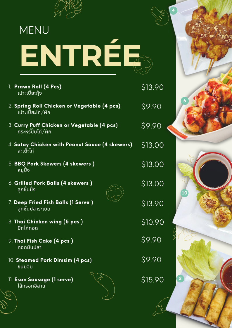 Menu, Jasmine Thai Street Food