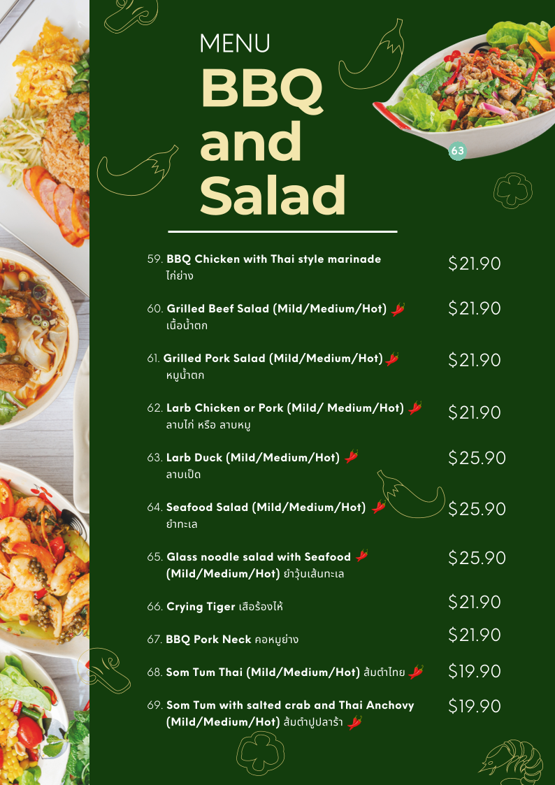 Menu, Jasmine Thai Street Food