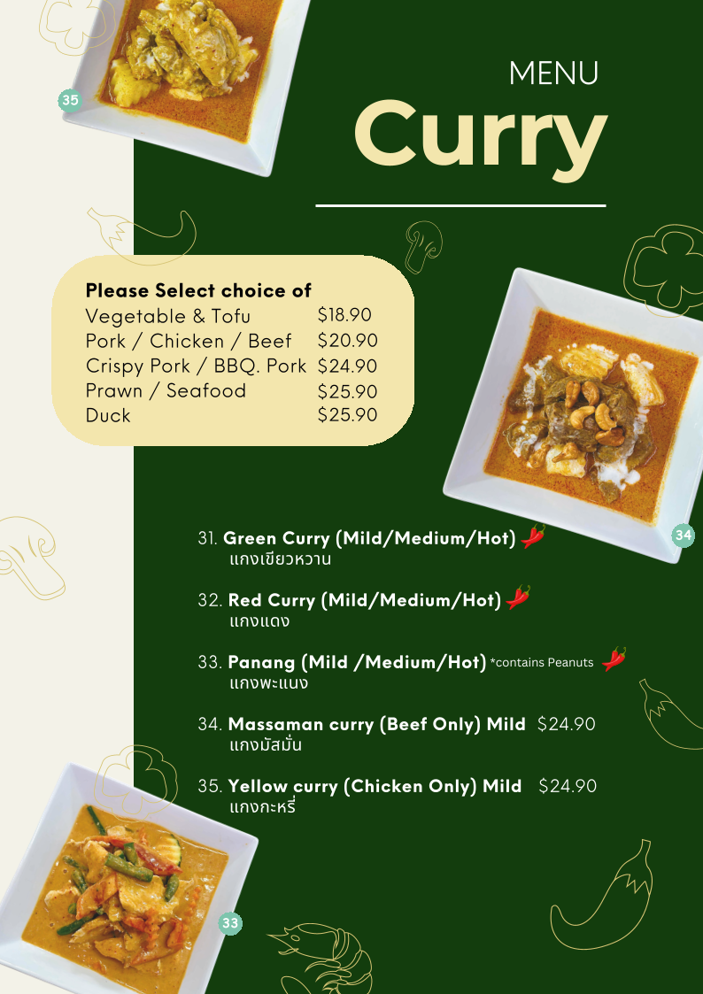 Menu, Jasmine Thai Street Food