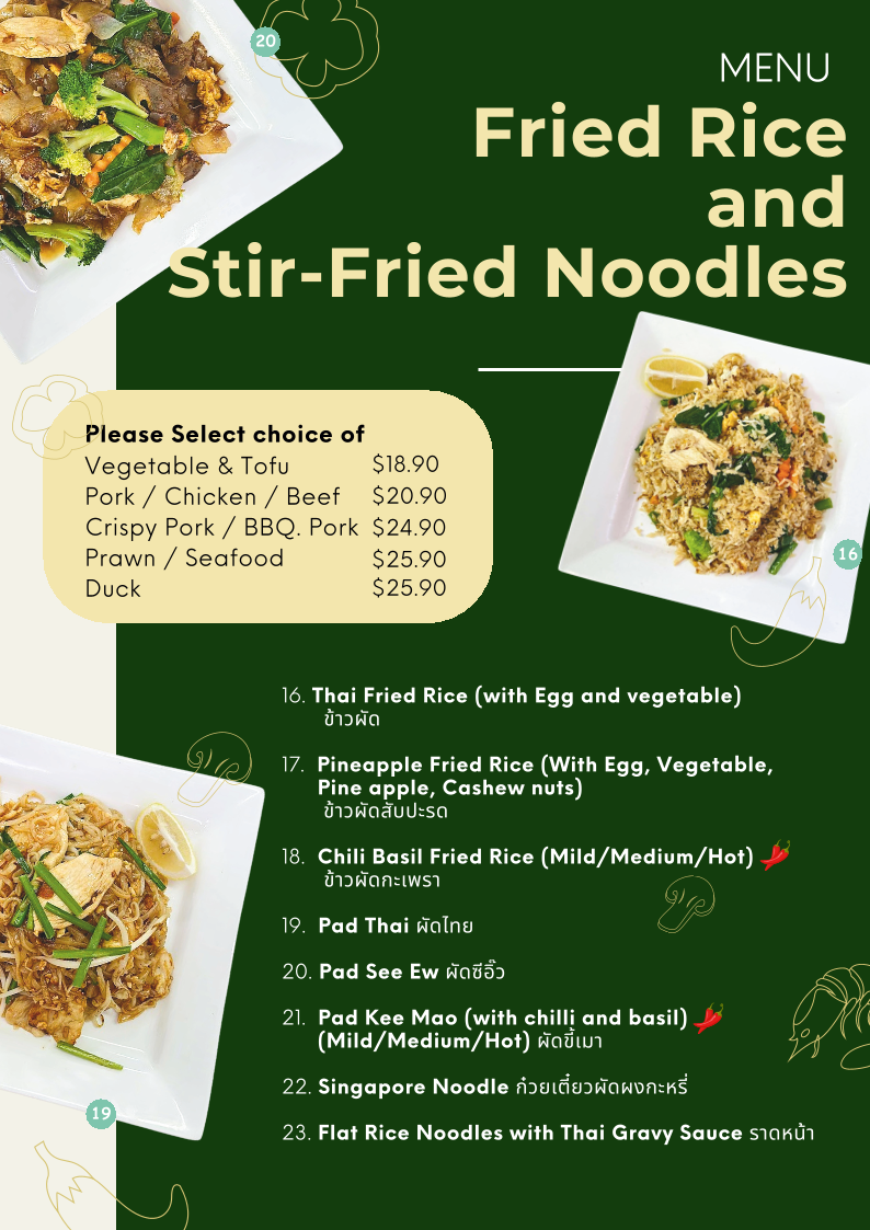 Menu, Jasmine Thai Street Food