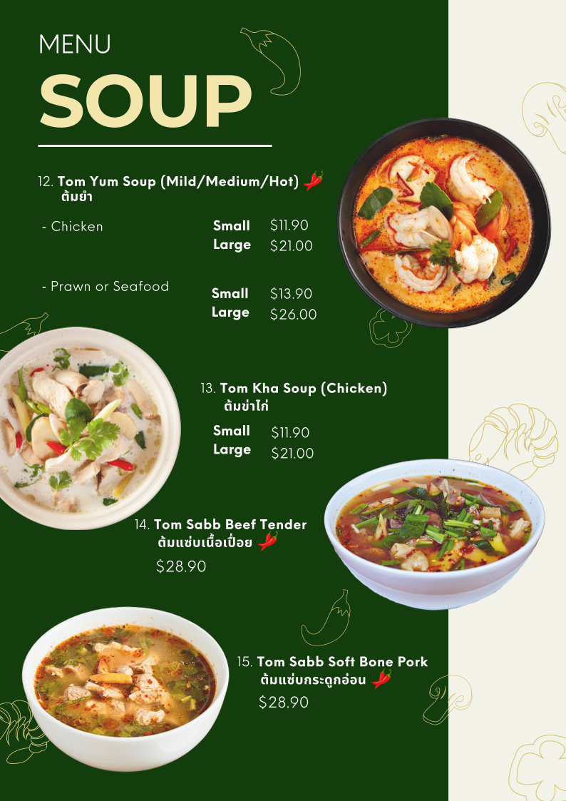 Menu, Jasmine Thai Street Food