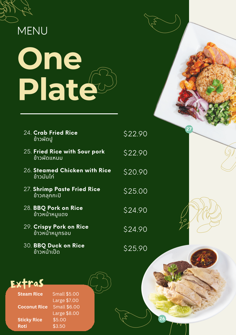Menu, Jasmine Thai Street Food