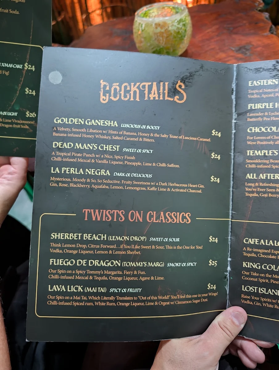 Menu, Baby Dragon Bar