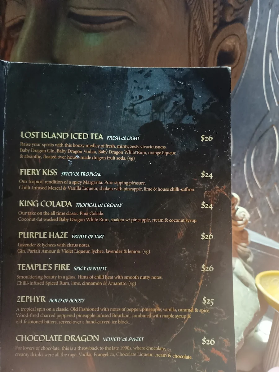 Menu, Baby Dragon Bar