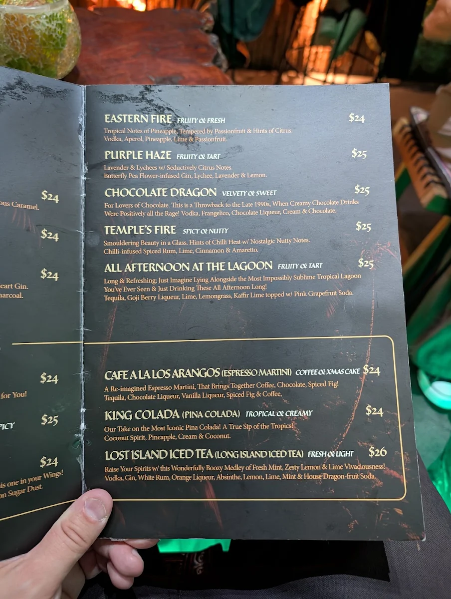 Menu, Baby Dragon Bar