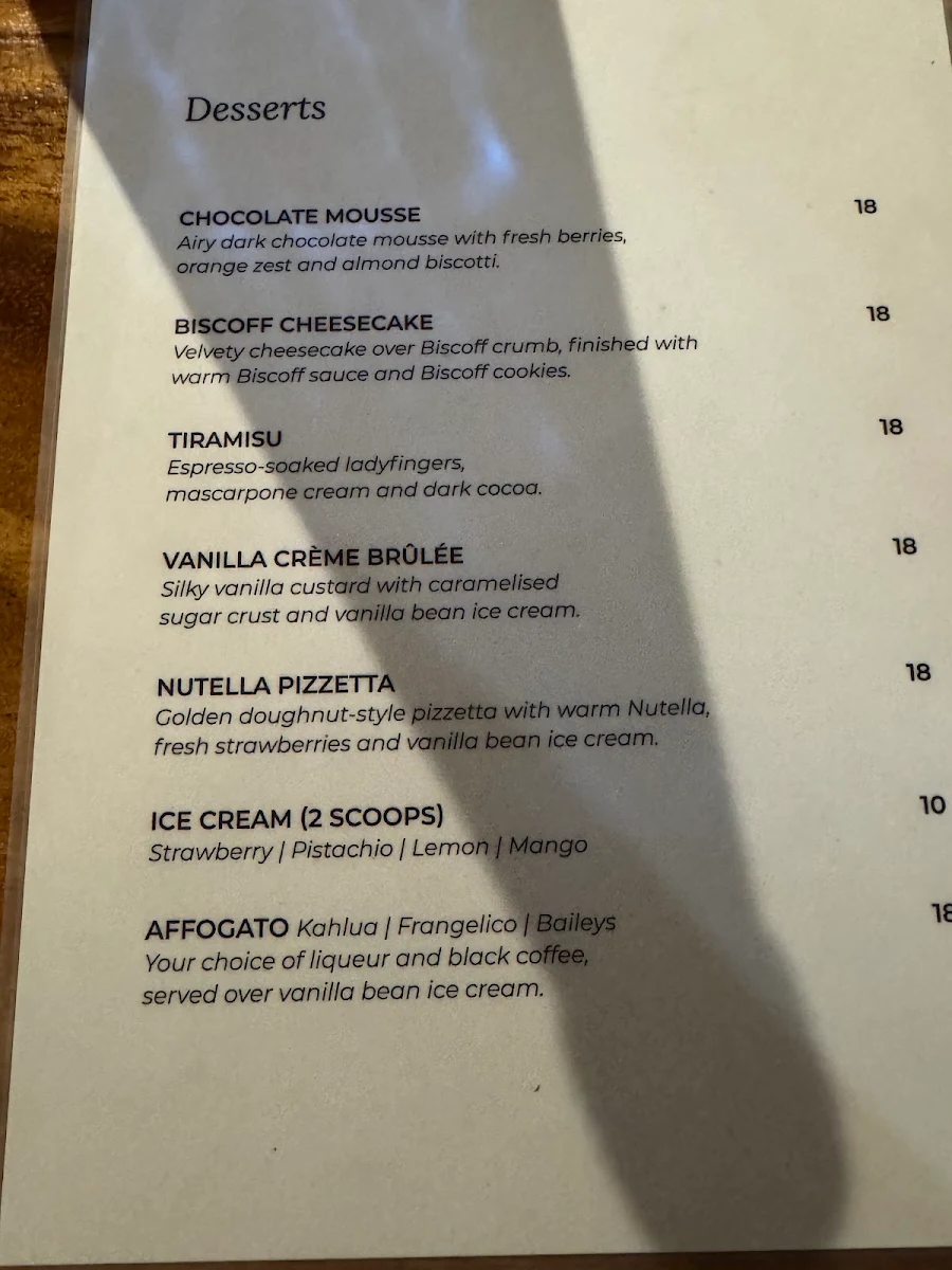 Menu, Solana Italian Restaurant Lower Plenty