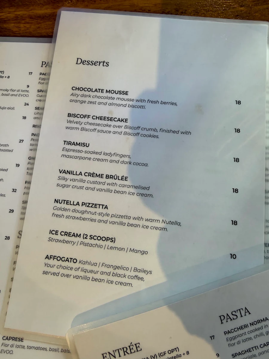 Menu, Solana Italian Restaurant Lower Plenty
